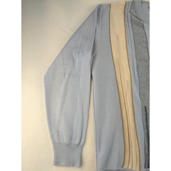 Mens Montechiaro V Neck Sweater Size M Pullover Blue Gray & Cream Made in Italy - Picture 5 of 12
